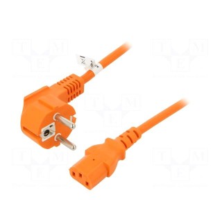 Cable | CEE 7/7 (E/F) plug angled,IEC C13 female | PVC | 5m | orange