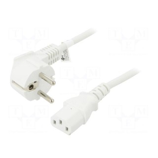 Cable | CEE 7/7 (E/F) plug angled,IEC C13 female | PVC | 5m | white