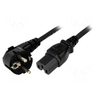 Cable | CEE 7/7 (E/F) plug angled,IEC C15 female | 5m | black | 10A