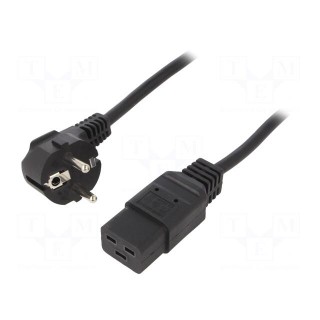 Cable | 3x1.5mm2 | CEE 7/7 (E/F) plug angled,IEC C19 female | PVC