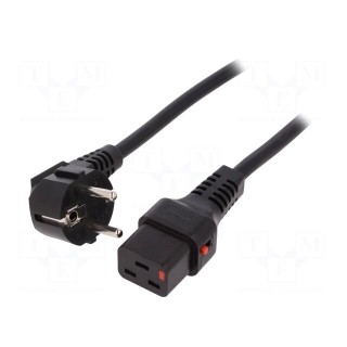 Cable | CEE 7/7 (E/F) plug angled,IEC C19 female | 2m | black | PVC