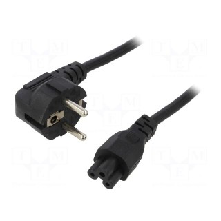 Cable | CEE 7/7 (E/F) plug angled,IEC C5 female | 1m | black | PVC