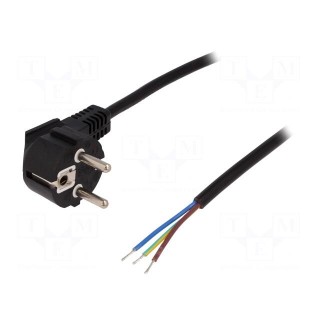 Cable | CEE 7/7 (E/F) plug angled,wires | 1.5m | black | 10A | 250V