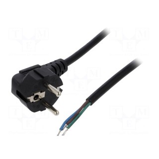 Cable | CEE 7/7 (E/F) plug angled,wires | 1.5m | black | PVC | 10A