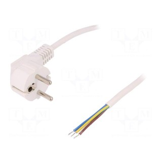 Cable | CEE 7/7 (E/F) plug angled,wires | 1.5m | white | 10A | 250V