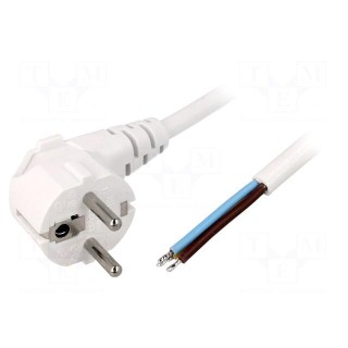 Cable | CEE 7/7 (E/F) plug angled,wires | 1.8m | white | PVC | 16A