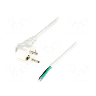Cable | CEE 7/7 (E/F) plug angled,wires | 2.5m | white | PVC | 3x1mm2