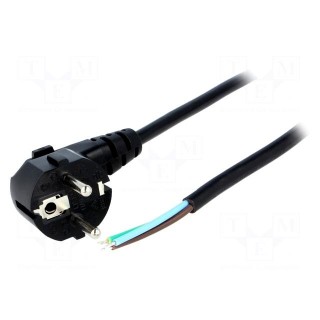 Cable | CEE 7/7 (E/F) plug angled,wires | 3m | black | PVC | 3x0,75mm2
