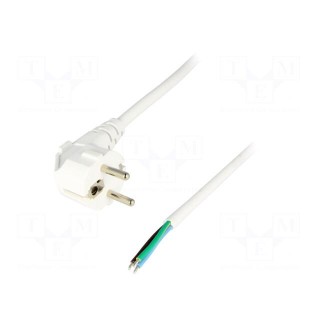 Cable | CEE 7/7 (E/F) plug angled,wires | 3m | white | PVC | 3x1,5mm2