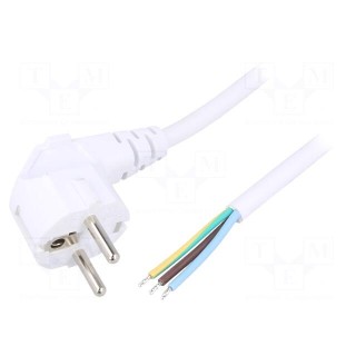 Cable | CEE 7/7 (E/F) plug angled,wires | 5m | white | PVC | 3x1,5mm2