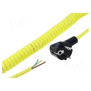 Cable | CEE 7/7 (E/F) plug angled,wires | coiled | yellow | PUR | 250V