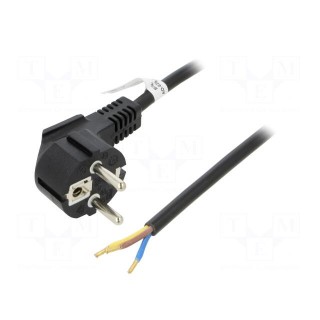 Cable | CEE 7/7 (E/F) plug angled,wires | PVC | 3m | black | 10A | 250V