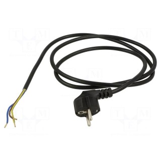 Cable | 3x1mm2 | CEE 7/7 (E/F) plug angled,wires | PVC | 1.5m | black
