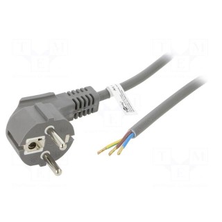 Cable | CEE 7/7 (E/F) plug angled,wires | PVC | 1.5m | grey | 10A | 250V