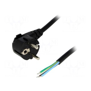 Cable | CEE 7/7 (E/F) plug angled,wires | 1.8m | black | PVC | 16A