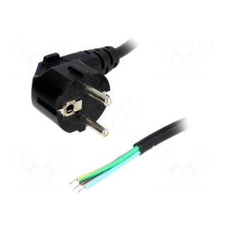 Cable | CEE 7/7 (E/F) plug angled,wires | 1.8m | black | PVC | 3x1mm2