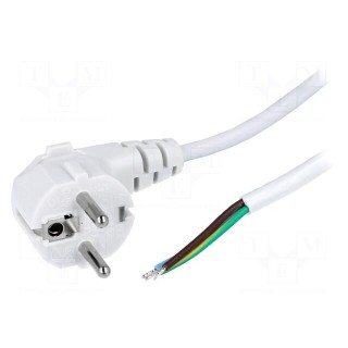 Cable | CEE 7/7 (E/F) plug angled,wires | 1.8m | white | PVC | 6A | 250V