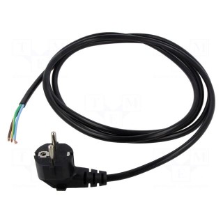 Cable | 3x1mm2 | CEE 7/7 (E/F) plug angled,wires | PVC | 2.5m | black