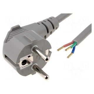 Cable | CEE 7/7 (E/F) plug angled,wires | 3m | grey | PVC | 3x0,75mm2