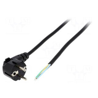 Cable | CEE 7/7 (E/F) plug angled,wires | 2m | black | PVC | 3x0,75mm2