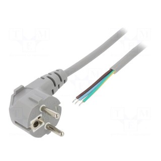 Cable | CEE 7/7 (E/F) plug angled,wires | 2m | grey | PVC | 3x0,75mm2