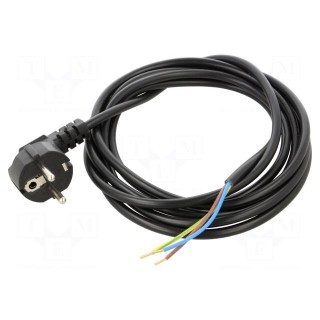Cable | 3x0.75mm2 | CEE 7/7 (E/F) plug angled,wires | PVC | 3m | black