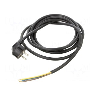 Cable | 3x1.5mm2 | CEE 7/7 (E/F) plug angled,wires | PVC | 3m | black