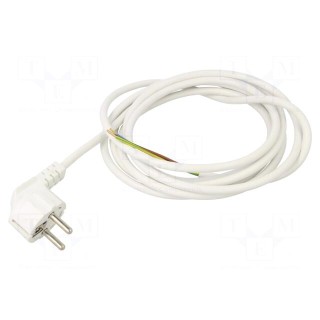 Cable | 3x0.75mm2 | CEE 7/7 (E/F) plug angled,wires | PVC | 3m | white