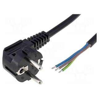 Cable | CEE 7/7 (E/F) plug angled,wires | 4m | black | PVC | 3x1,5mm2