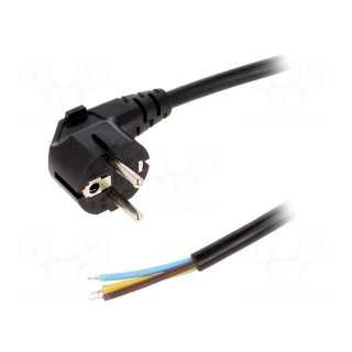 Cable | CEE 7/7 (E/F) plug angled,wires | 5m | black | PVC | 3x1,5mm2