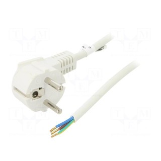 Cable | CEE 7/7 (E/F) plug angled,wires | PVC | 5m | white | 10A | 250V