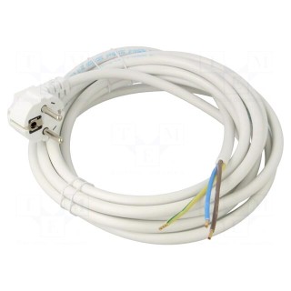 Cable | 3x1.5mm2 | CEE 7/7 (E/F) plug angled,wires | PVC | 5m | white