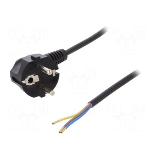 Cable | SCHUKO plug,CEE 7/7 (E/F) plug angled,wires | 1m | black