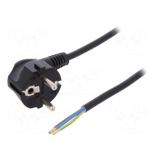 Cable | SCHUKO plug,CEE 7/7 (E/F) plug angled,wires | 3m | black