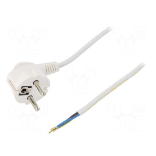 Cable | SCHUKO plug,CEE 7/7 (E/F) plug angled,wires | 5m | white