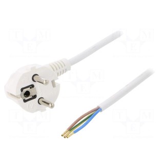 Cable | SCHUKO plug,CEE 7/7 (E/F) plug angled,wires | 1.5m | white