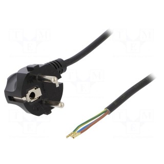 Cable | SCHUKO plug,CEE 7/7 (E/F) plug angled,wires | 1.5m | black