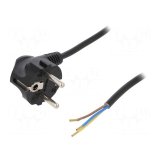 Cable | SCHUKO plug,CEE 7/7 (E/F) plug angled,wires | 2m | black
