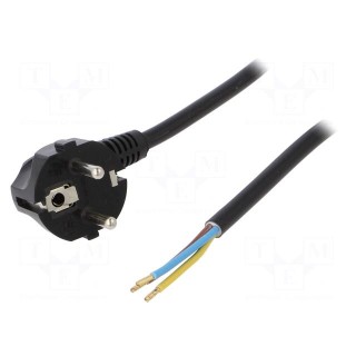 Cable | SCHUKO plug,CEE 7/7 (E/F) plug angled,wires | 2m | black