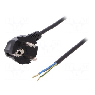 Cable | SCHUKO plug,CEE 7/7 (E/F) plug angled,wires | 3m | black