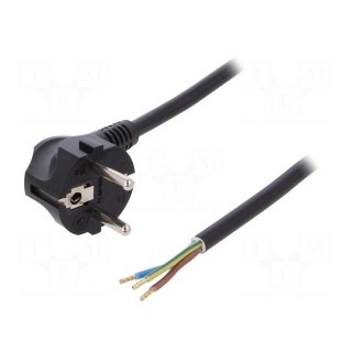 Cable | SCHUKO plug,CEE 7/7 (E/F) plug angled,wires | 3m | black