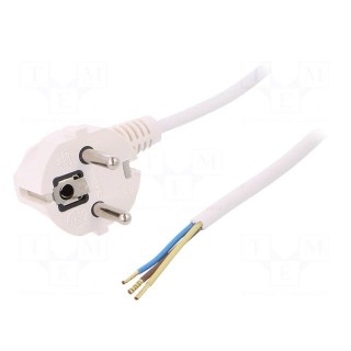 Cable | SCHUKO plug,CEE 7/7 (E/F) plug angled,wires | 4m | white