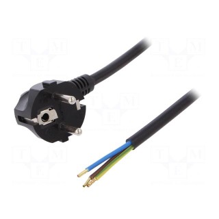 Cable | SCHUKO plug,CEE 7/7 (E/F) plug angled,wires | 5m | black