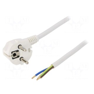 Cable | SCHUKO plug,CEE 7/7 (E/F) plug angled,wires | 5m | white