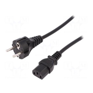 Cable | CEE 7/7 (E/F) plug,IEC C13 female | 1.2m | black | 10A | 250V