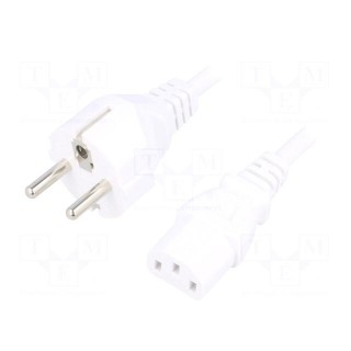 Cable | CEE 7/7 (E/F) plug,IEC C13 female | 1.5m | white | PVC | 16A