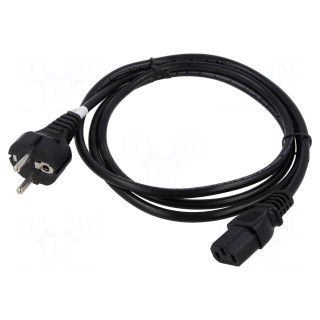 Cable | CEE 7/7 (E/F) plug,IEC C13 female | 1.8m | black | 10A | 250V