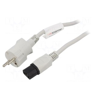 Cable | CEE 7/7 (E/F) plug,IEC C13 female | 2m | white | 10A | 250V