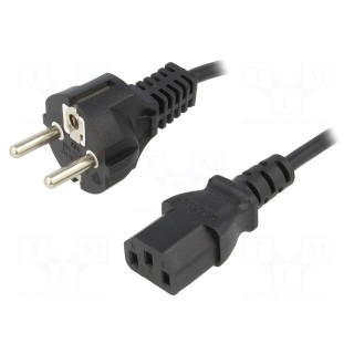 Cable | CEE 7/7 (E/F) plug,IEC C13 female | 5m | black | PVC | 10A