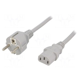 Cable | CEE 7/7 (E/F) plug,IEC C13 female | 3m | grey | PVC | 3x1mm2